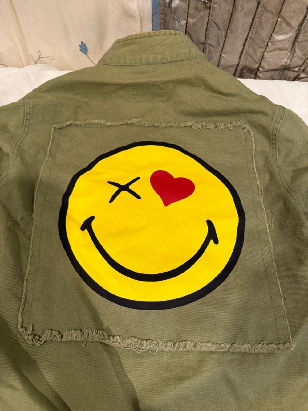 Zara Olive Green Patchwork Jean Jacket with Red & Yellow Accents - Picture 7 of 10